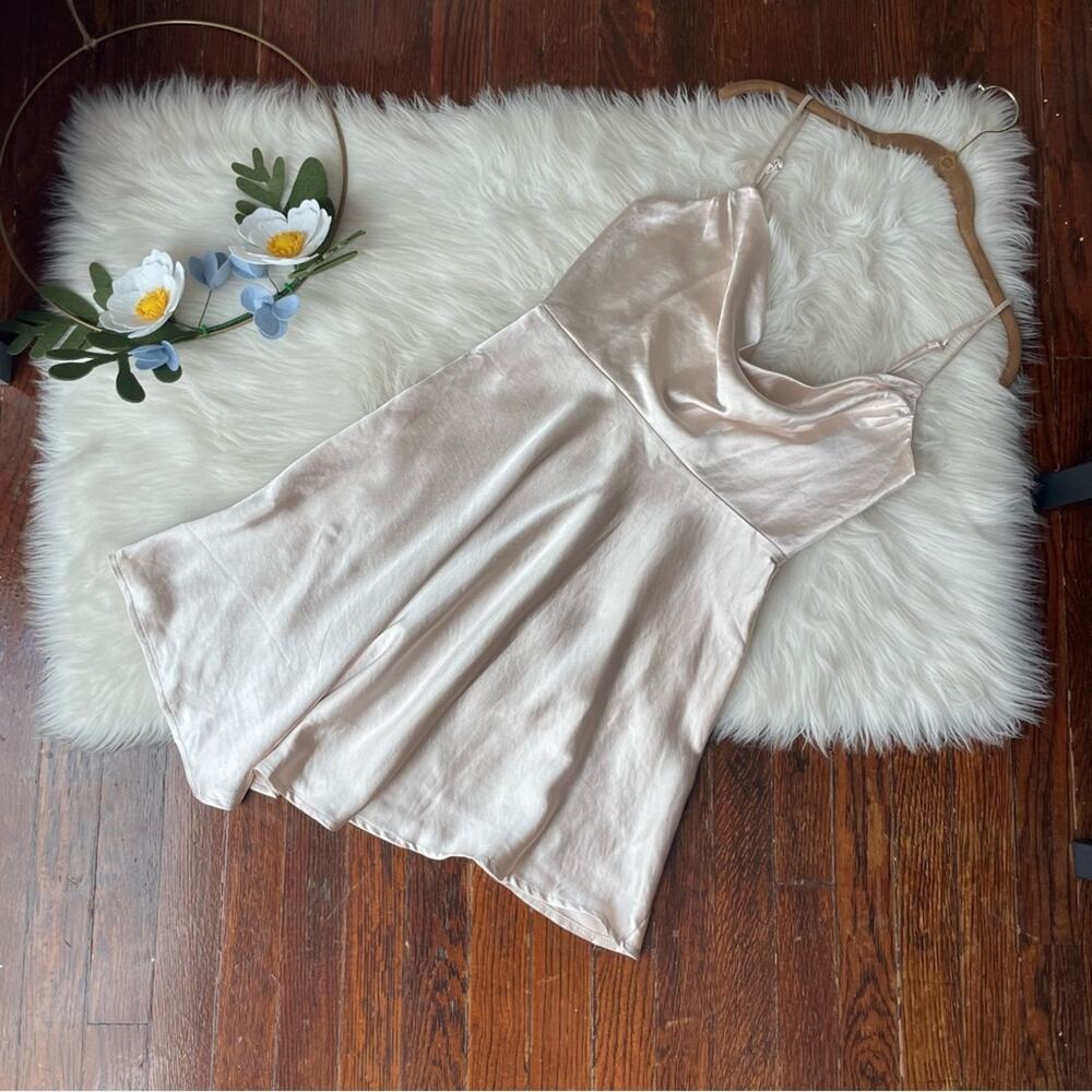 Angel Biba Champagne Satin Mini Dress Asymmetrical NWT